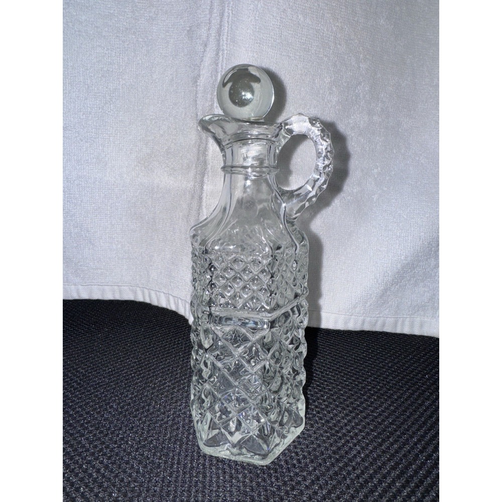 Vintage Clear Pressed Glass Cruet Ball Topper 7 ¼" Tall